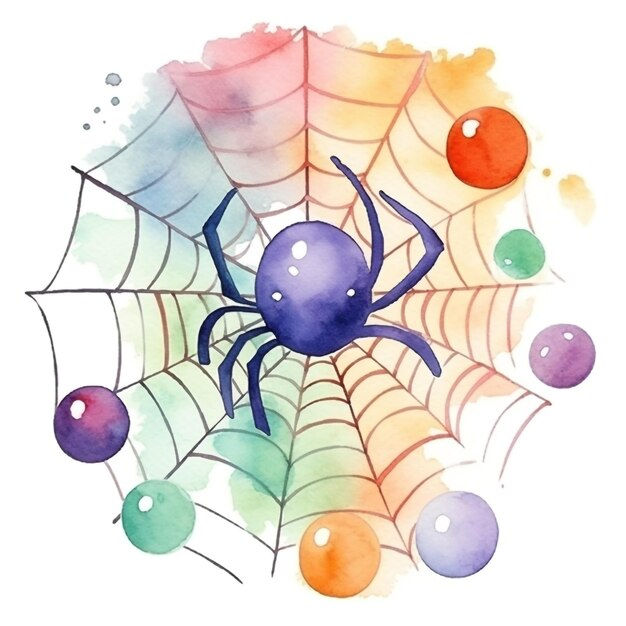 Wallpaper #7RouUJMB1yWOL4qg9X9412 Premium Photo Watercolor Spider in a Web with Colorful Balls