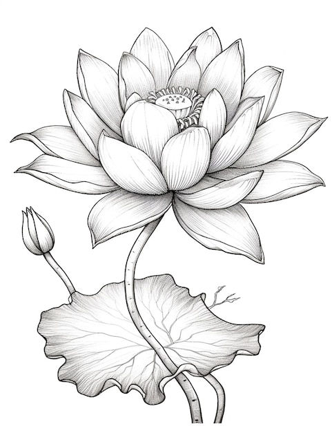Wallpaper #PmfIC5MBSpphPi3-L9tC16 Premium Photo a Drawing of a Lotus Flower with Leaves and Buds
