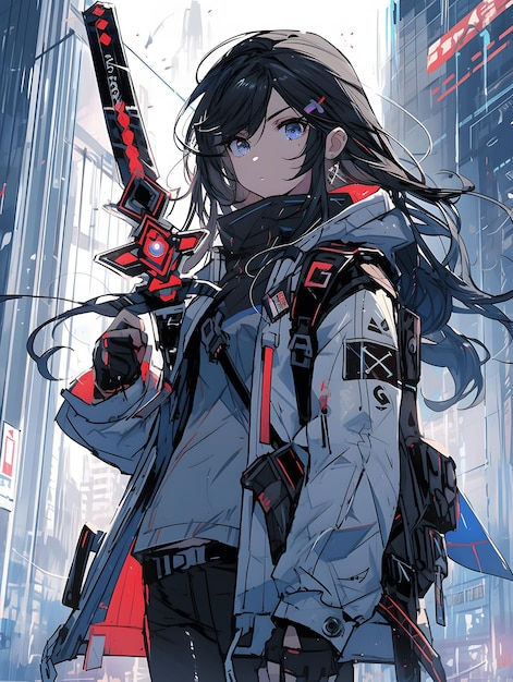 Wallpaper #lGiXF5MBSpphPi3-bA_J56 Premium Photo an Anime Style Image of a Cyberpunk Girl Wielding a Katana