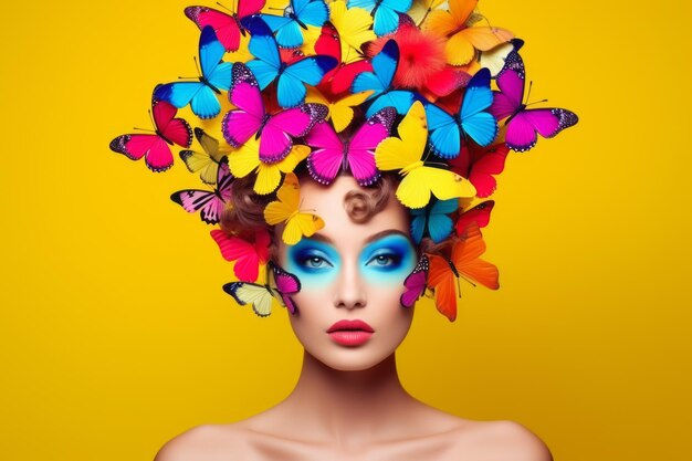 Wallpaper #z-ppVpMBlwTYPL18wg-e349 Premium Photo Surreal Portrait of a Woman with Butterflies in Her
