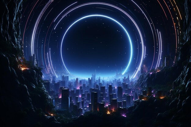 Wallpaper #Y-pfV5MBlwTYPL18OhG2269 Premium AI Image Luminescent Cyber City Neon Lights Illuminate Dark