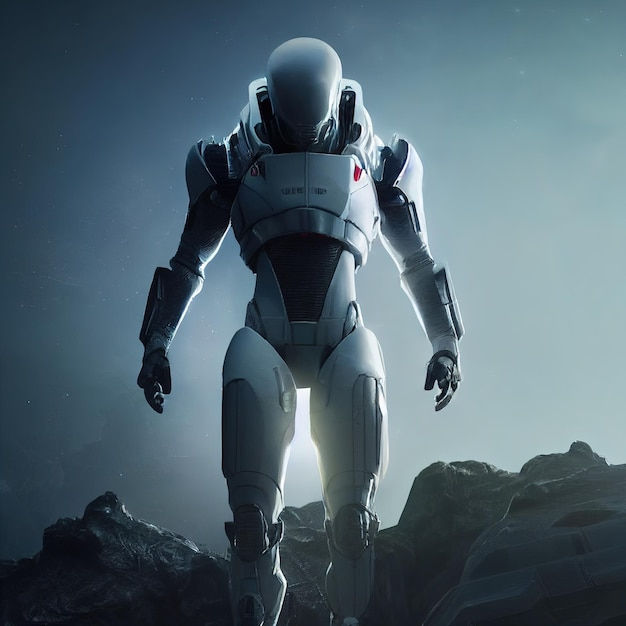 Wallpaper #IgNhZZMBpyOg8YnET9kL2 Premium Photo Soldier in Futuristic Space Armor Science Fiction White