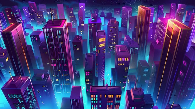 Wallpaper #0upqVpMBlwTYPL18kw-D259 Premium Photo Modern Illustration of Cityscape Illuminated by Neon