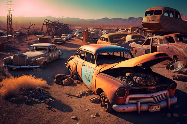 Wallpaper #2a3VMZMBKf019FdathFC366 Premium AI Image Cars Graveyard Pile of Crushed and Deformed Cars