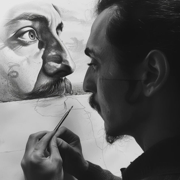 Wallpaper #YyaCmZcBNyflpn9rPYhI108 A Man is Drawing a Face with a Drawing of a Face Premium AI Generated
