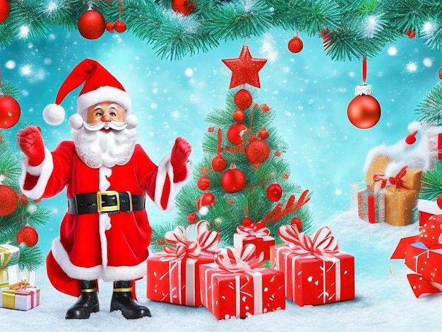 Wallpaper #_bgL2ZIBJvJKYCmEbeqa3 Premium AI Image Happy Christmas Wallpaper Santa Claus Snowman 3D
