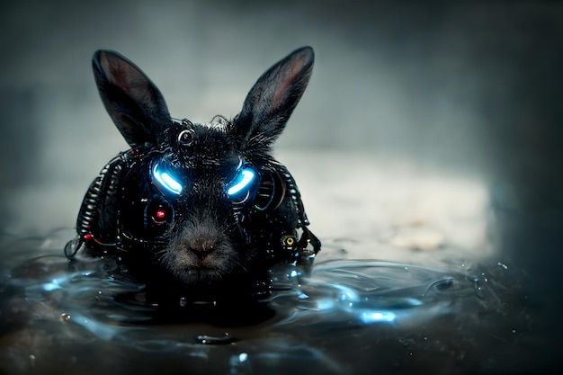 Wallpaper #qa3MMZMBKf019FdaUxGB105 Premium Photo Black Water Rabbit in Fancy Dark Cyberpunk Style Neural