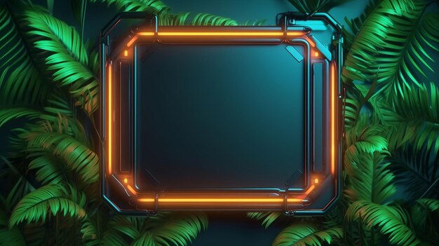 Wallpaper #aWjwE5MBSpphPi3-TAKb64 Premium AI Image Jungle Creative Neon Light Cyber Frame on Fresh Palm