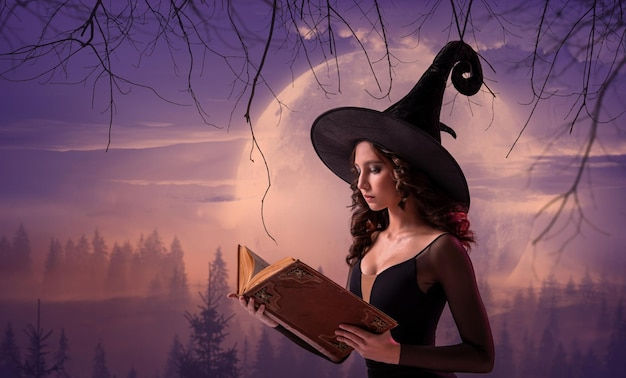 Wallpaper #UGek65IBSpphPi3-k02Z337 Premium Photo Halloween Witch a Beautiful Young Woman in a Witchs
