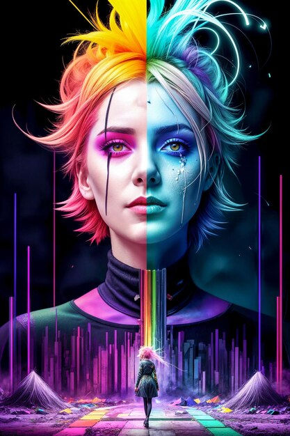 Wallpaper #zO_aTJMBMN-XEVvVRz56370 Premium AI Image Multicolored Vibrant Color Rainbow Womanpunk