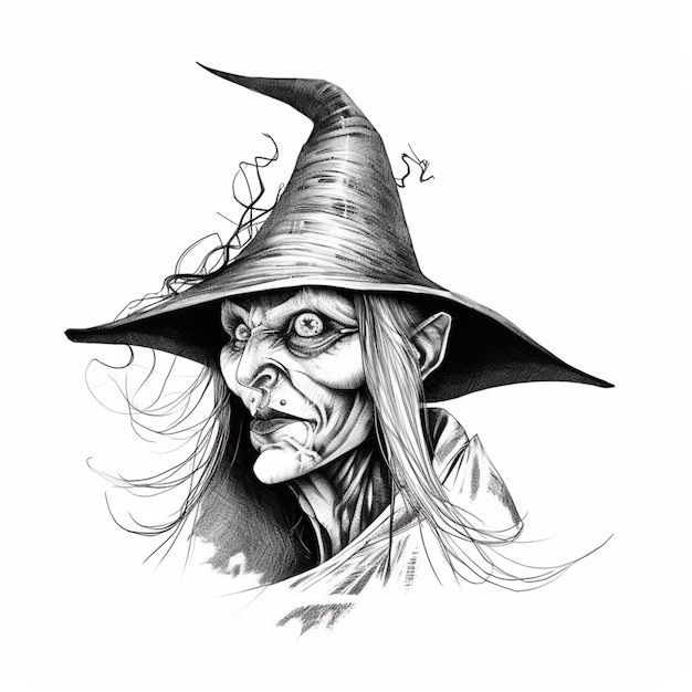 Wallpaper #H3d9JpMB-pgBXx60lqI582 Premium Photo a Drawing of a Witch with a Hat on Her Head Generative AI