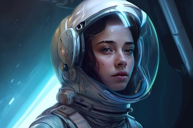 Wallpaper #e2eE_JIBSpphPi3-ZZiW291 Premium AI Image Beautiful Young Girl Astronaut in Spacesuit in Space