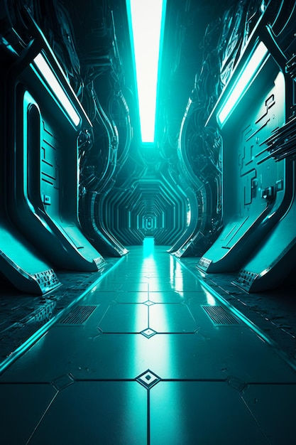 Wallpaper #sGf07JIBSpphPi3-g1XU298 Premium Photo Sci Fi Tunnel in Sci Fi Building with Bright Blue Light