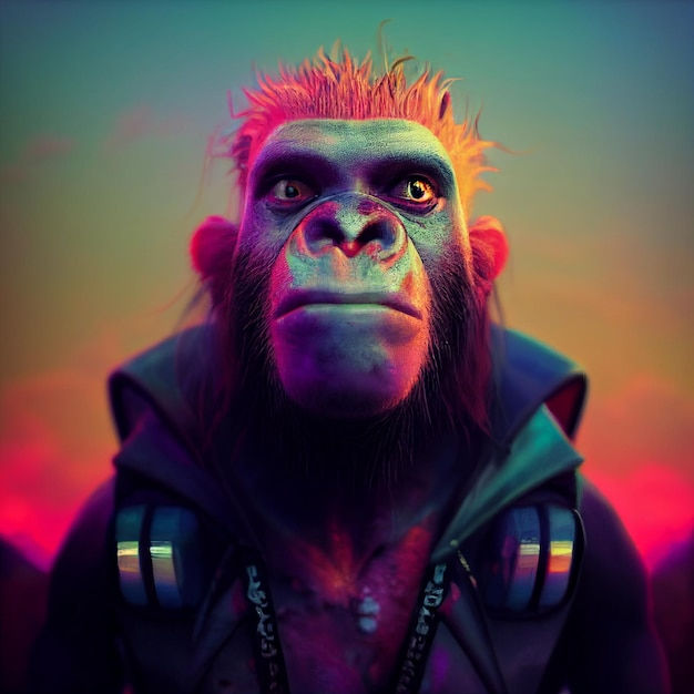 Wallpaper #_4tncpcBcm9NJah-ZnNf47 Premium Photo Anthropomorphic Monkey Futuristic Cyberpunk Style