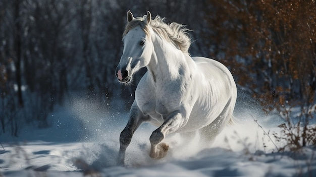 Wallpaper #Rmc1DJMBSpphPi3-Bt0d198 White Horse Running in Snow