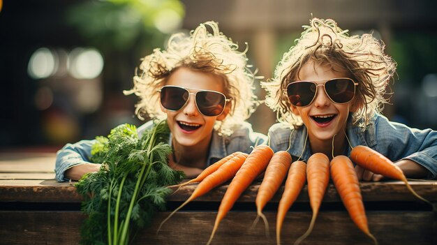 Wallpaper #oPRpOpMBKFX8bn3ru3gp274 Premium AI Image Kids with Sunglasses and Carrots a Fun Way to Eat