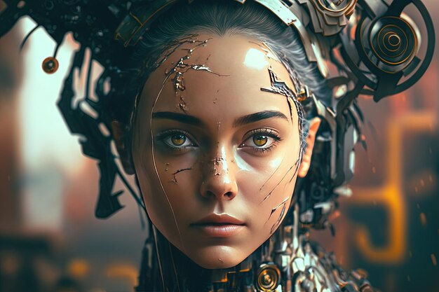 Wallpaper #YD_2O5MBLiIJ4c9OfJC2217 Premium Photo Woman with Cyberimplaces Future Girl Cyborg