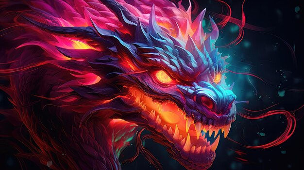 Wallpaper #U7gq25IBJvJKYCmEGfWT258 Premium Photo Oriental Dragon Neon Modern Art Cover AI Generation