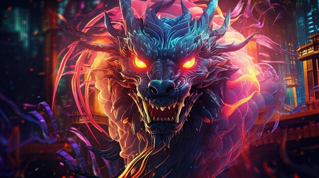 Wallpaper #U7gq25IBJvJKYCmEGfWT166 Oriental Dragon Neon Modern Art Cover AI Generation Premium AI