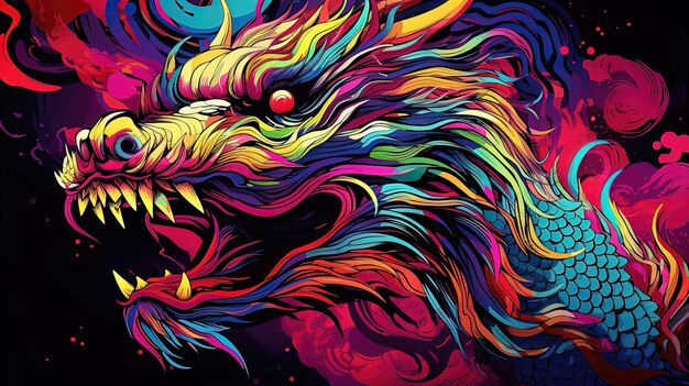 Wallpaper #U7gq25IBJvJKYCmEGfWT159 Premium AI Image Oriental Dragon Neon Modern Art Cover AI Generation