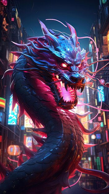 Wallpaper #U7gq25IBJvJKYCmEGfWT160 Premium AI Image Oriental Dragon Neon Modern Art Cover AI Generation