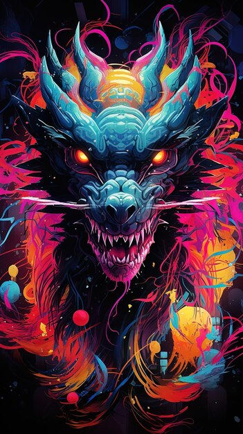 Wallpaper #U7gq25IBJvJKYCmEGfWT147 Premium AI Image Oriental Dragon Neon Modern Art Cover AI Generation