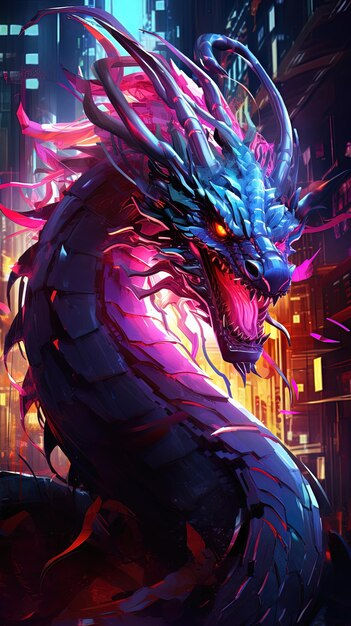 Wallpaper #U7gq25IBJvJKYCmEGfWT180 Premium AI Image Oriental Dragon Neon Modern Art Cover AI Generation