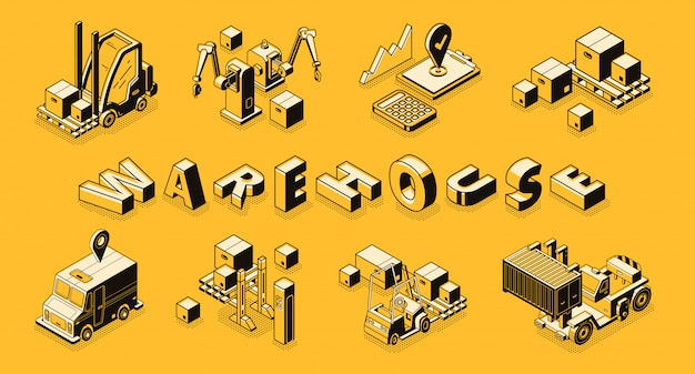 Wallpaper #gGdQ7pIBSpphPi3-YVxF12 Free Vector Commercial Warehouse Line Art Isometric Vector Banner