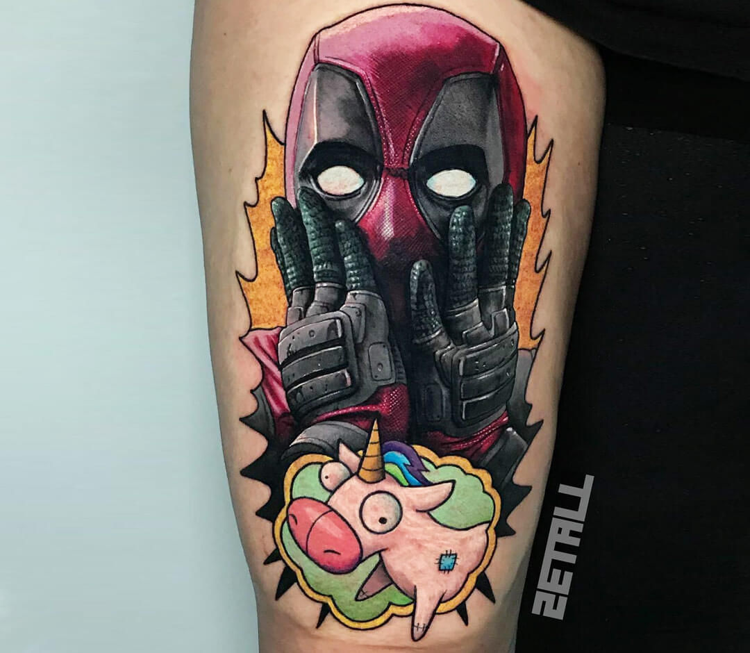 Wallpaper #HWfz8pIBSpphPi3-MnOE132 Deadpool and Unicorn Tattoo by Victor Zetall Photo 27772