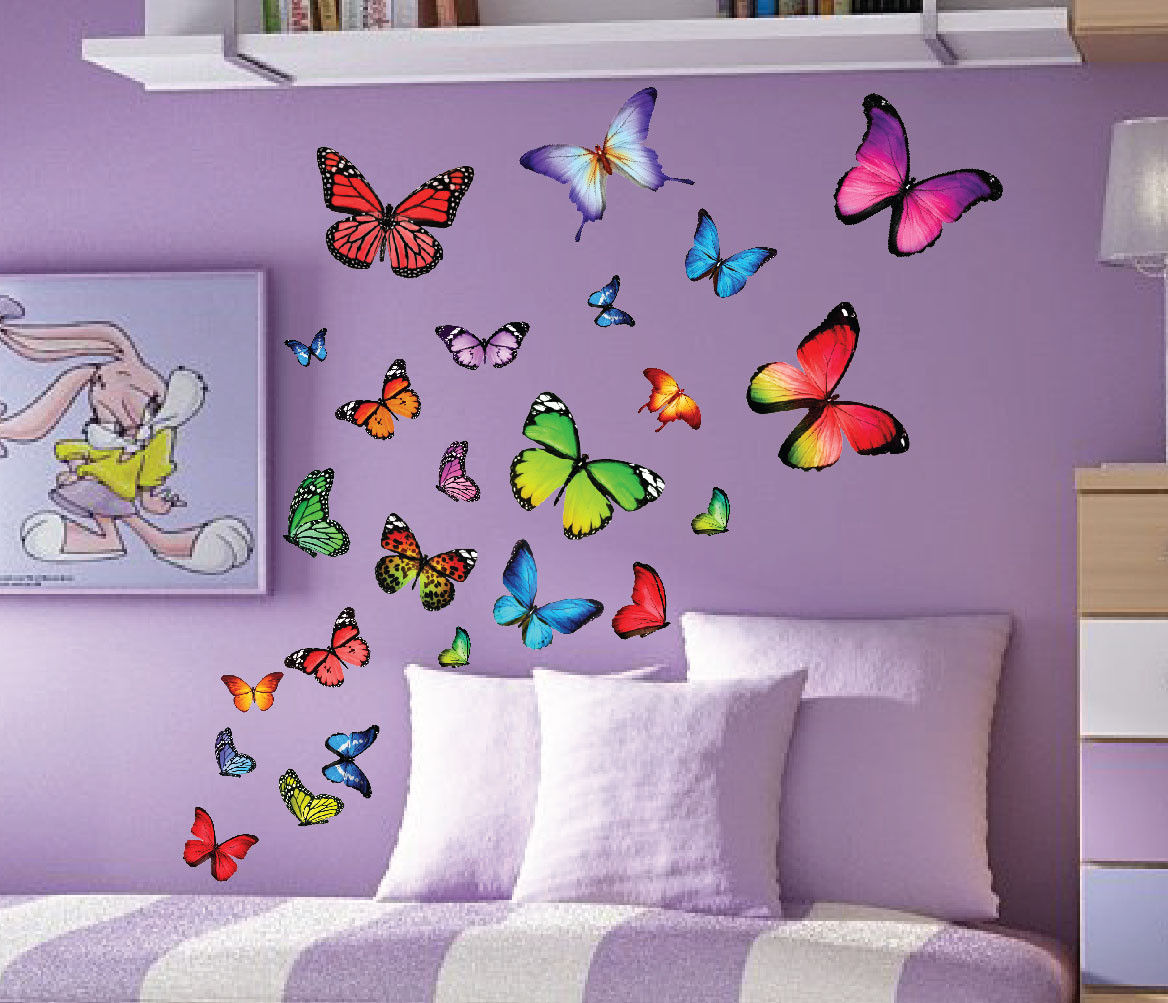 Wallpaper #NmjiIpMBSpphPi3-KzRu262 Colorfull Butterfly Nursery Kids Wall Decals Set of 40 3002