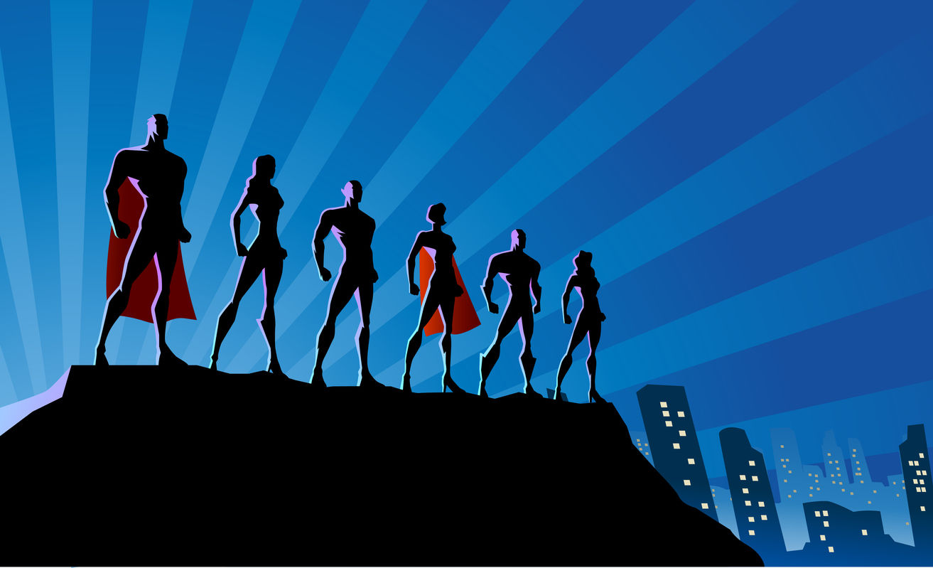 Wallpaper #ZVI9NpMBMJD5Jq7_7Qk391 Vector Superhero Team Silhouette in the City Stock Illustration the