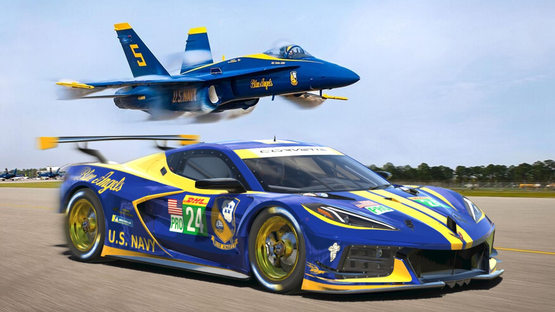 Wallpaper #cBk-D48BtGB6xQ78LFwb46 Chevrolet Corvette C8r Blue Angels by Don Craig Trading Paints