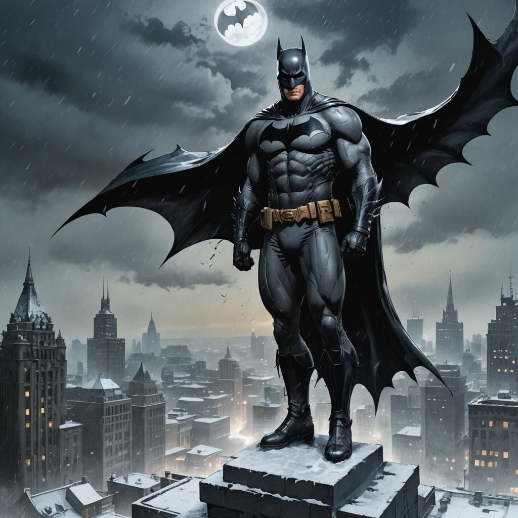 Wallpaper #gWj1E5MBSpphPi3-QwKs120 Jensen Ackles as Batman Standing on Top of a Building in Gotham City
