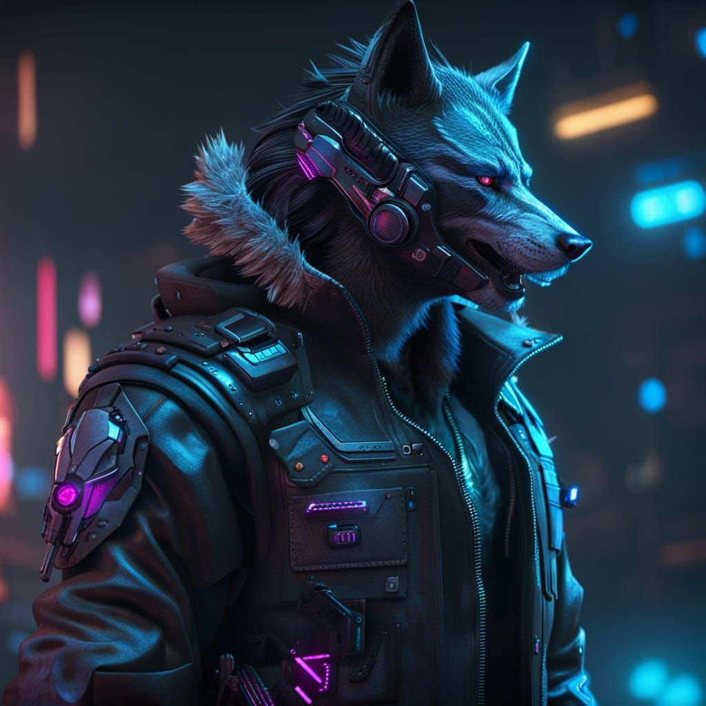 Wallpaper #hn399I4Bnwiau_P6SxF429 Cyberpunk Wolf Guy AI Generated Artwork Nightcafe Creator