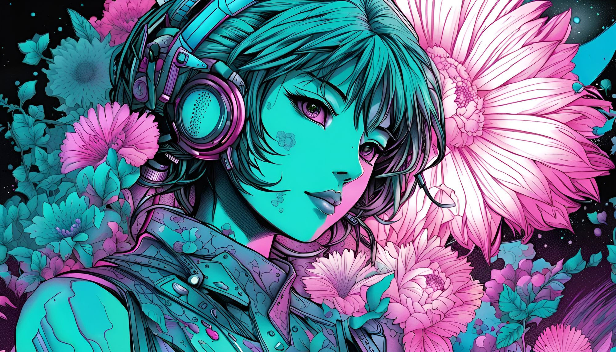 Wallpaper #1MYNM5MBVgN6TXj6Y3ft246 Cyberpunk Flower Girl AI Generated Artwork Nightcafe Creator