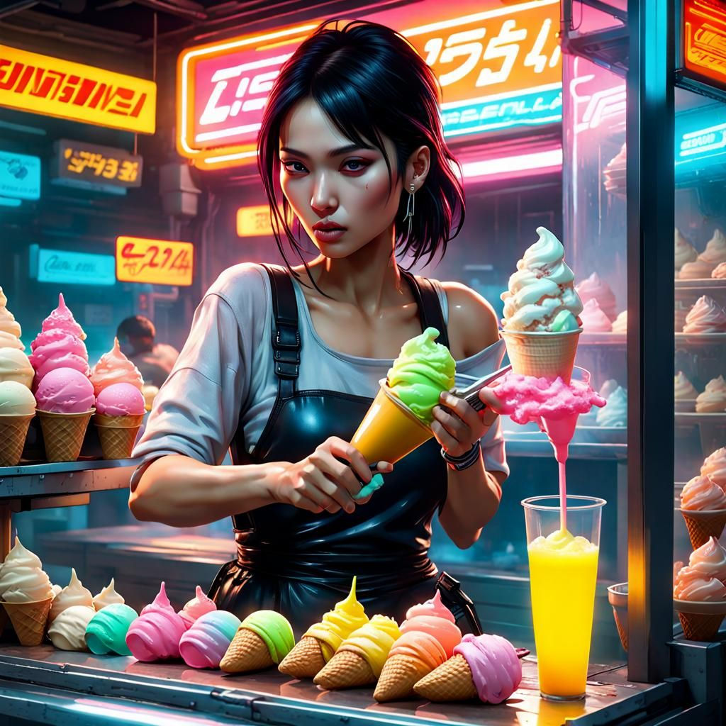 Wallpaper #Nsn-jpcB-VVLIetlVmtC4 Beautiful Thai Type Woman Scooping Ice Cream into a Coneseling Ice
