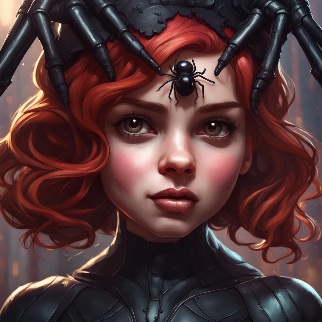 Wallpaper #5vQUOpMBKFX8bn3rPHdj200 Adorable Little Gothic Black Widow Spider Princess AI Generated