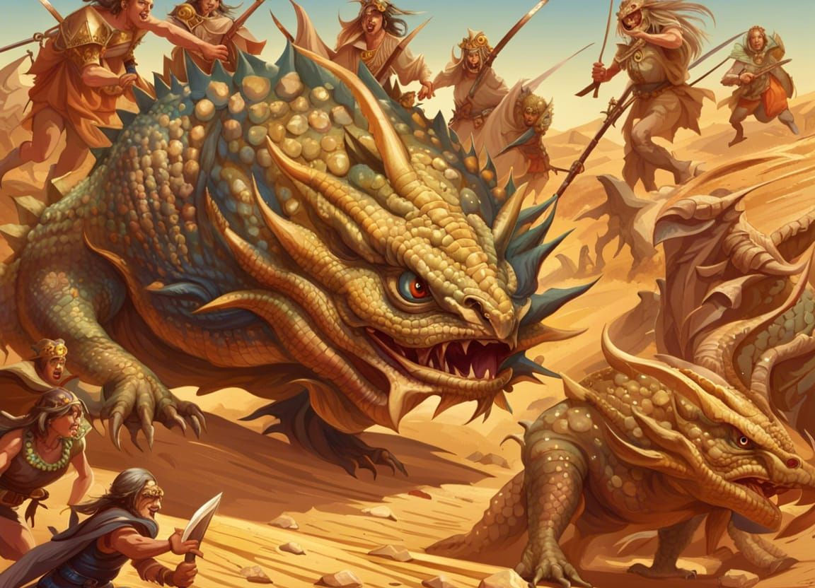 Wallpaper #JmhvGZMBSpphPi3-FRdE54 Clash with Desert Monsters AI Generated Artwork Nightcafe Creator