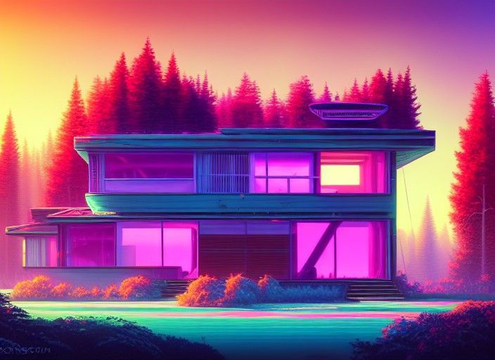 Wallpaper #U7gq25IBJvJKYCmEGfWT113 Neon Modern House AI Generated Artwork Nightcafe Creator