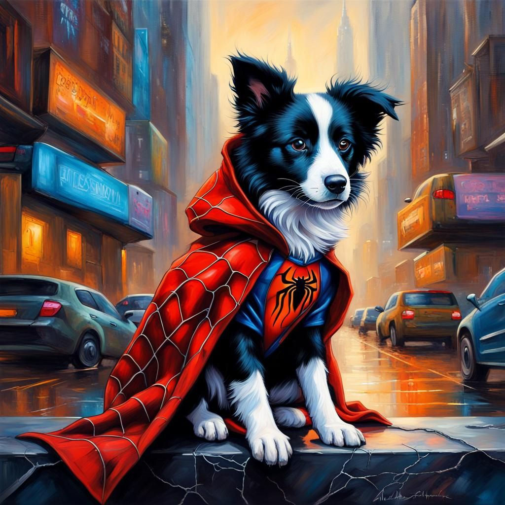 Wallpaper #cGfP8pIBSpphPi3-1HKV95 Border Collie Spiderman with Cape 1999 Animated TV Series Cyberpunk