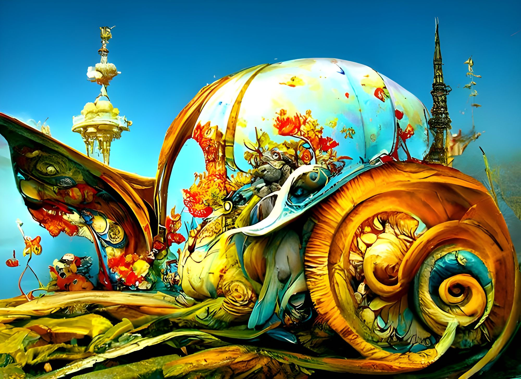 Wallpaper #7DE0NZMB5zzyi_yYk1WD66 A Steampunk Snail by Jean Baptiste Monge Leonardo Da Vinci AI