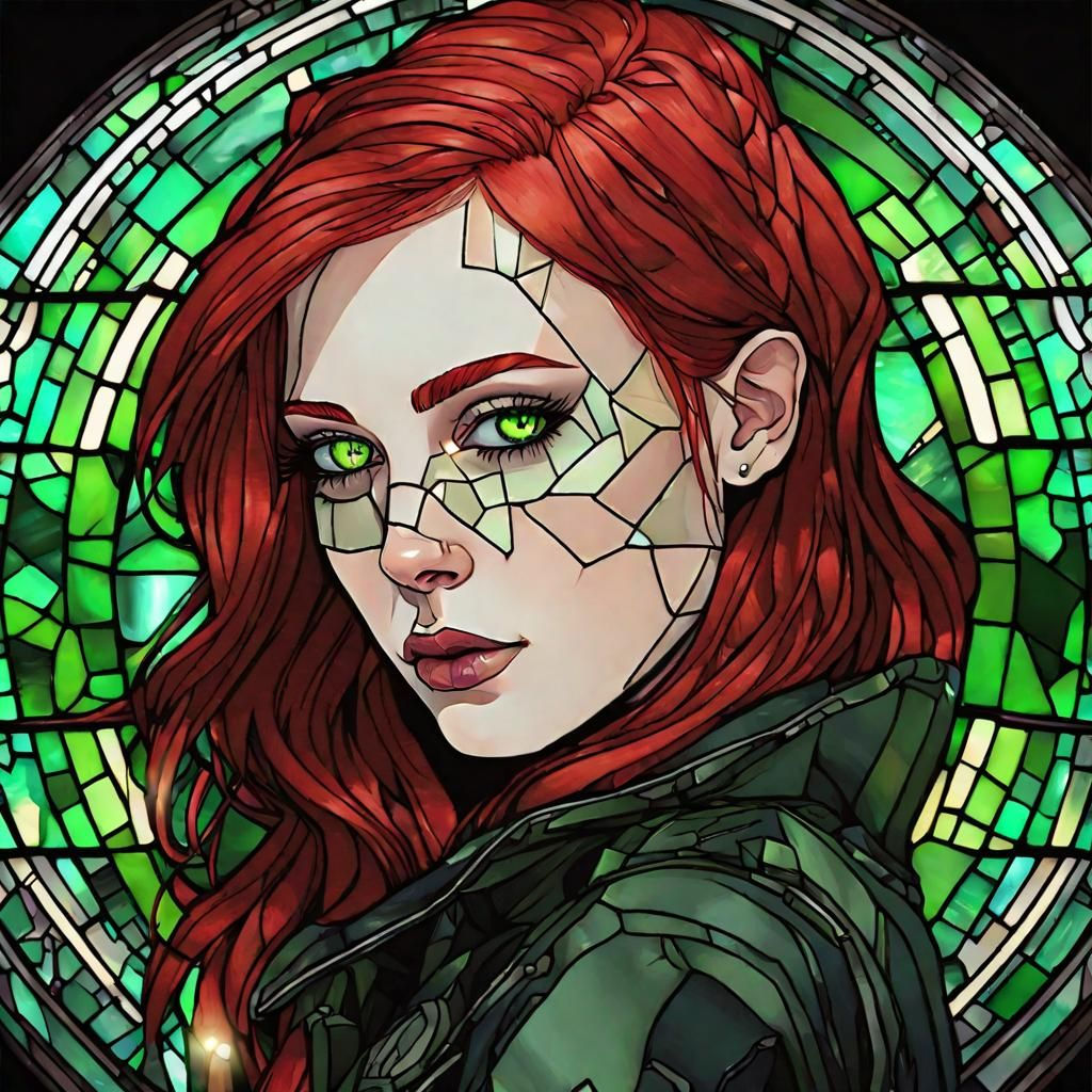 Wallpaper #_Wd9_pIBSpphPi3-Hp-I110 Stain Glass Cyberpunk Artist Girl AI Generated Artwork Nightcafe