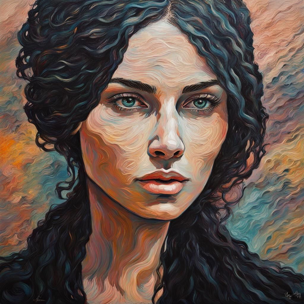 Wallpaper #_Gep6ZIBSpphPi3-WkJU348 Up Close Line Art Image of a Woman in Black Boho Style with the Earth