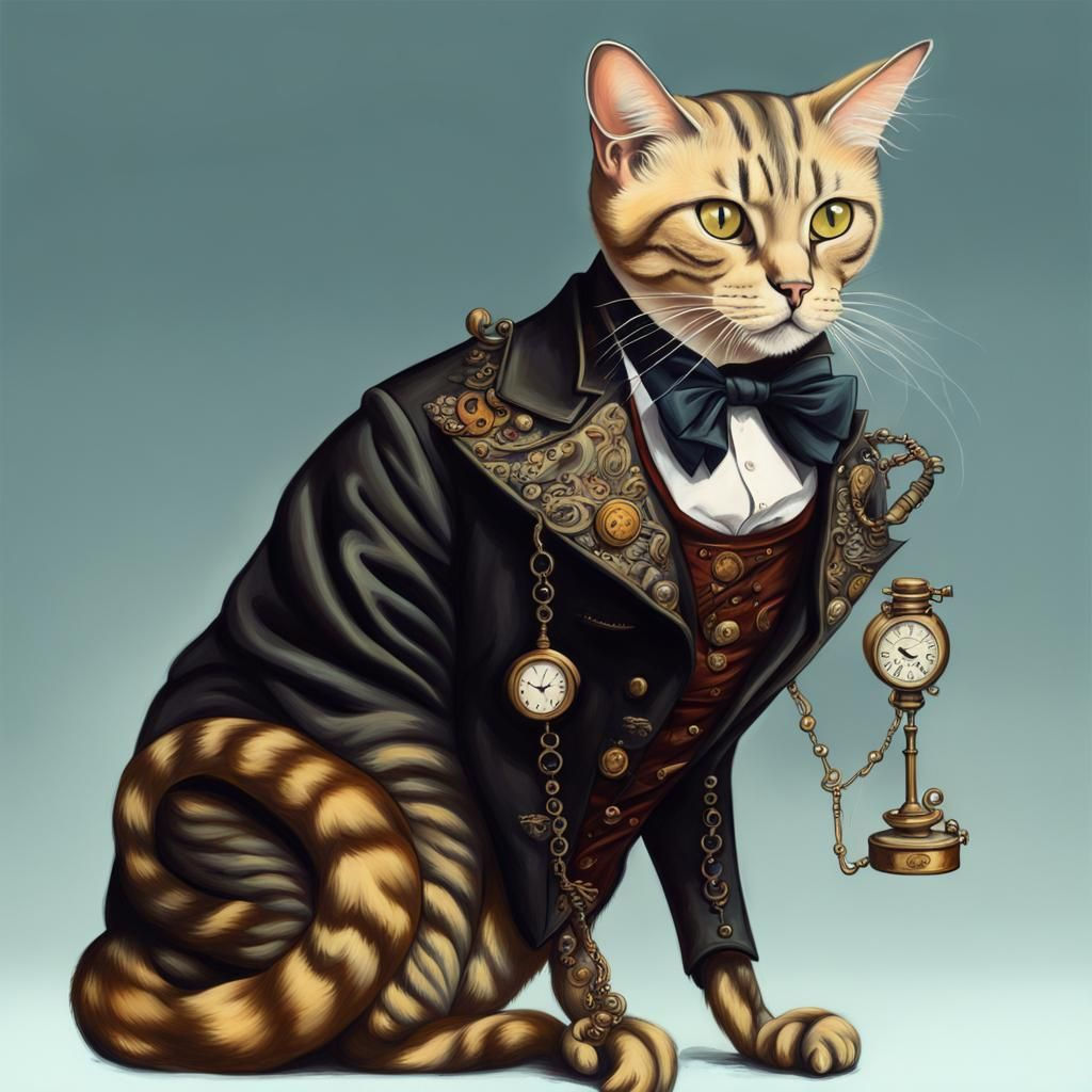 Wallpaper #5mh2HJMBSpphPi3-syIJ237 Exotic Cat in Victorian Steampunk Attire AI Generated Artwork