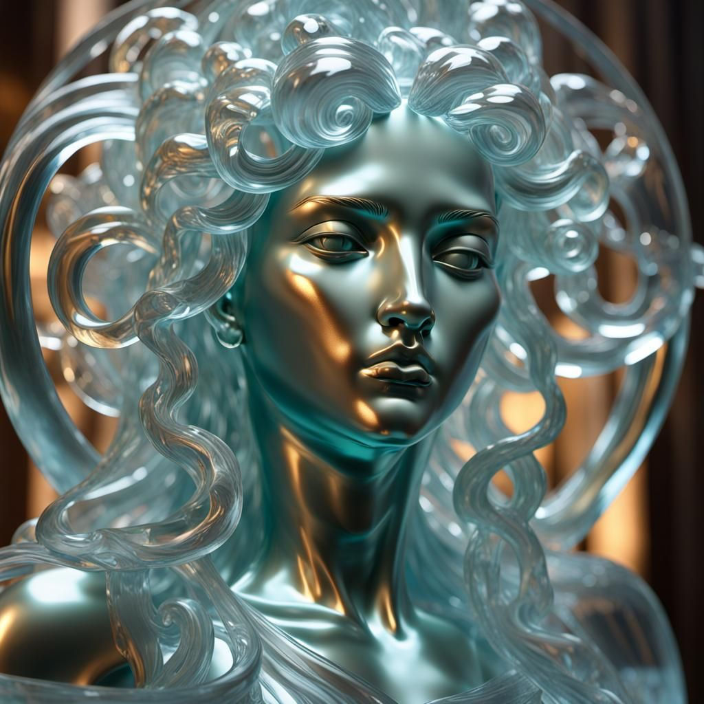 Wallpaper #Nsn-jpcB-VVLIetlVmtC142 Glass Ice Sculpture of a Complex Medusa Alphonse Muchagreg Rutkowski