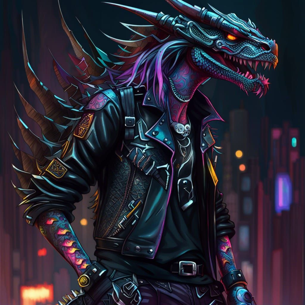 Wallpaper #an2g844Bnwiau_P6ZQ1m18 A Dragon Cyberpunk Rocker AI Generated Artwork Nightcafe Creator