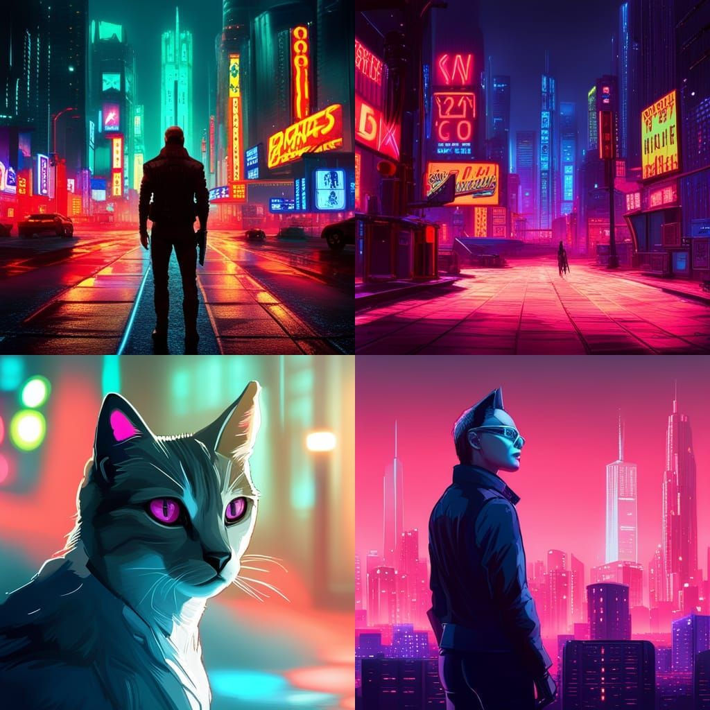 Wallpaper #F6UfMpMB0vj5YdARvNNx108 Cat at Night Cyberpunk AI Generated Artwork Nightcafe Creator