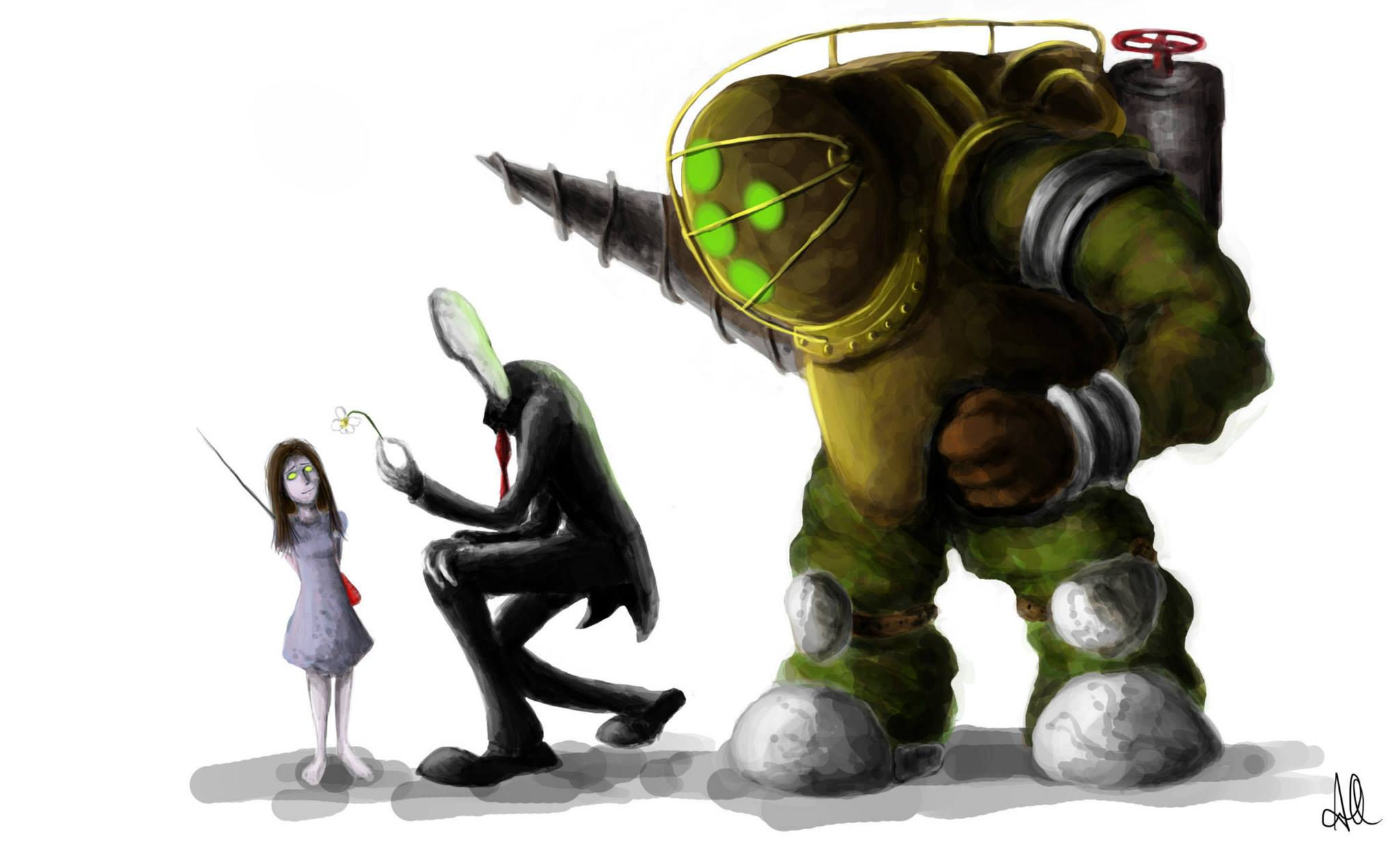 Wallpaper #wEDgL5MBJhL2WPbaU77v165 When Slenderman Meets Big Daddy by Quakeart on Deviantart