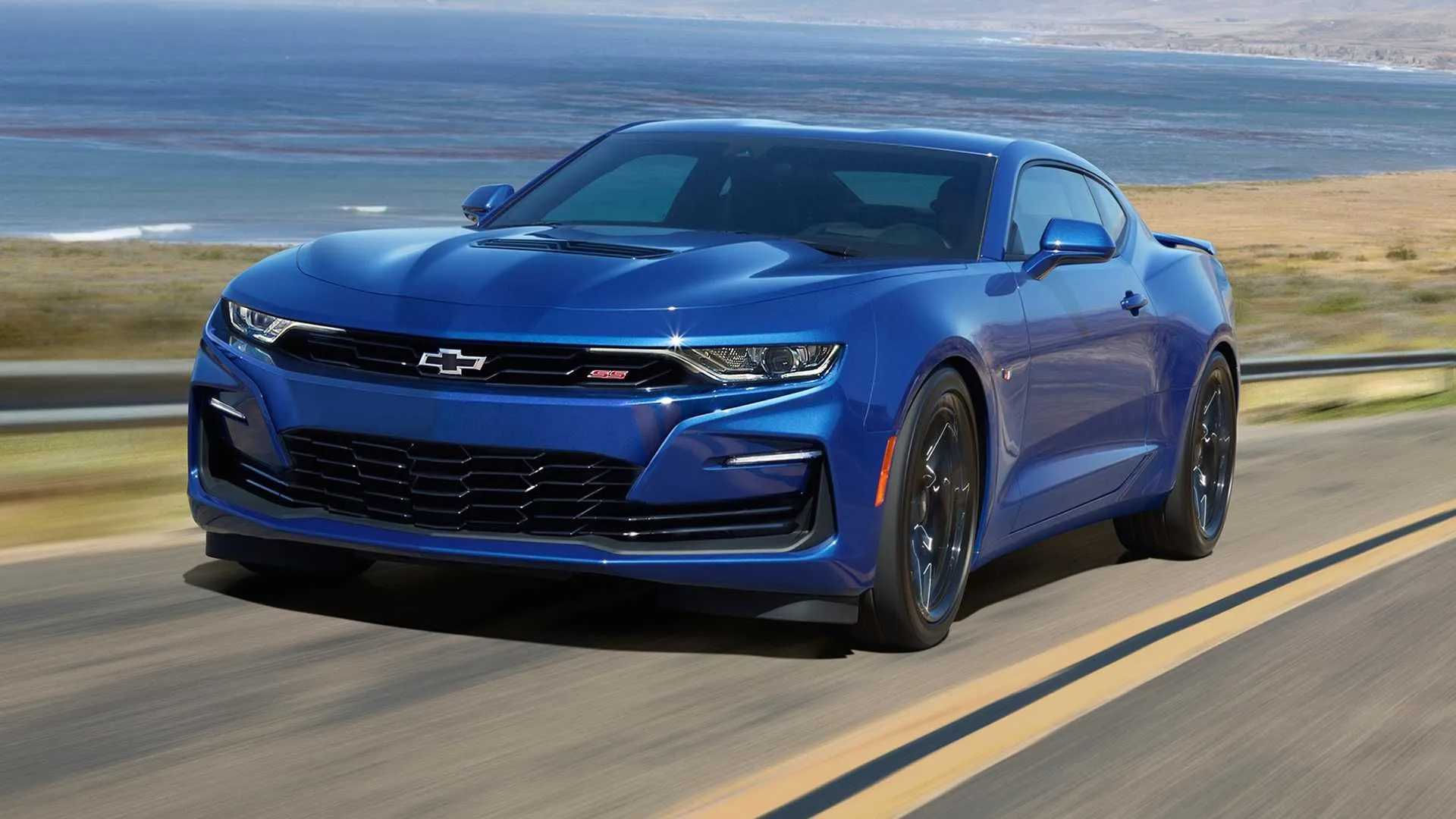 Wallpaper #uhUKuI4BmMigT4UncFT45 A Blue Chevrolet Camaro Driving on a Coastal Road