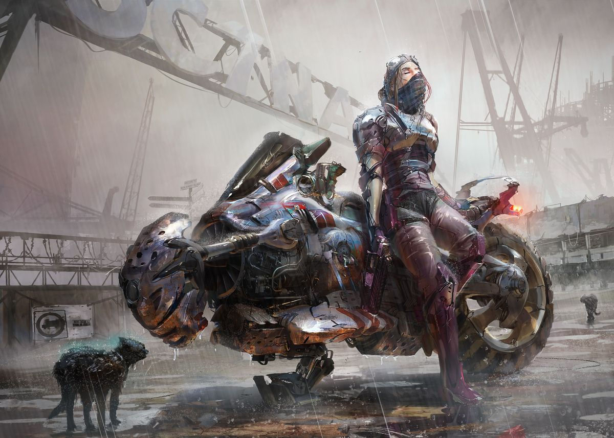 Wallpaper #WkD9LpMBJhL2WPbal7s-42 Cyberpunk Motorcycle Poster by Ptitvinc Displate